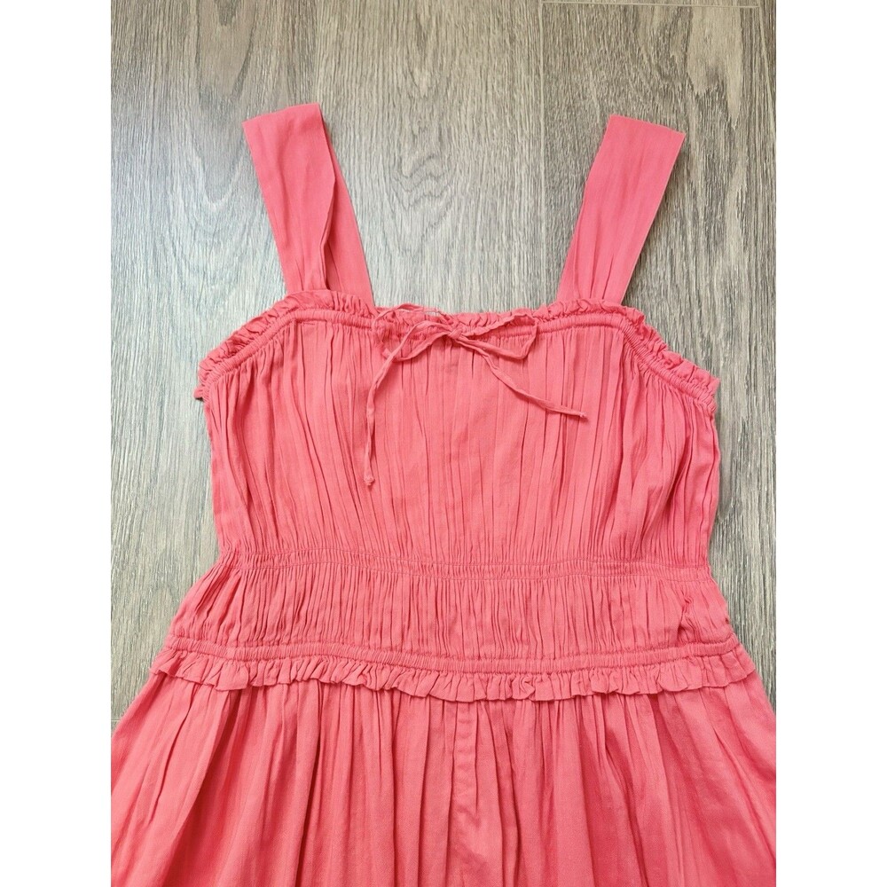 GAP Bright Coral Pink Smocked Sundress Pockets Cotton Blend Summer Dress Size L - Picture 5 of 12